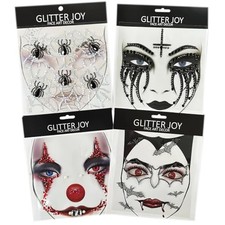 Face Gems Jewels Tattoo Sticker Set, 4 Count, Black Halloween Face Gems