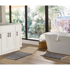 Cotton Diamond 2 Piece Bath Rug Set, Gray, 17 x 24  20 x 30