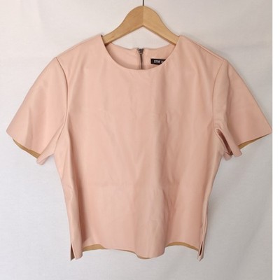 Steve Madden Ezra Top Ash Rose Pink Faux Leather Short Sleeve BO304325 Small New