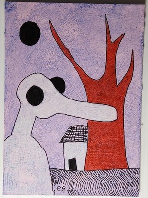 e9Art ACEO duck man outsider art brut naive
