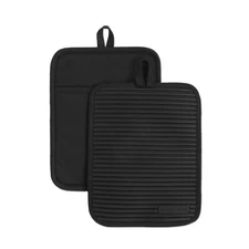 Ribbed Soft Silicone Pot Holder 2-Pack Set 7"x9" Onyx Black