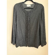 Vintage Lawrence Kazar Black Beaded Silk Jacket Size Large  Old Money Hollywood