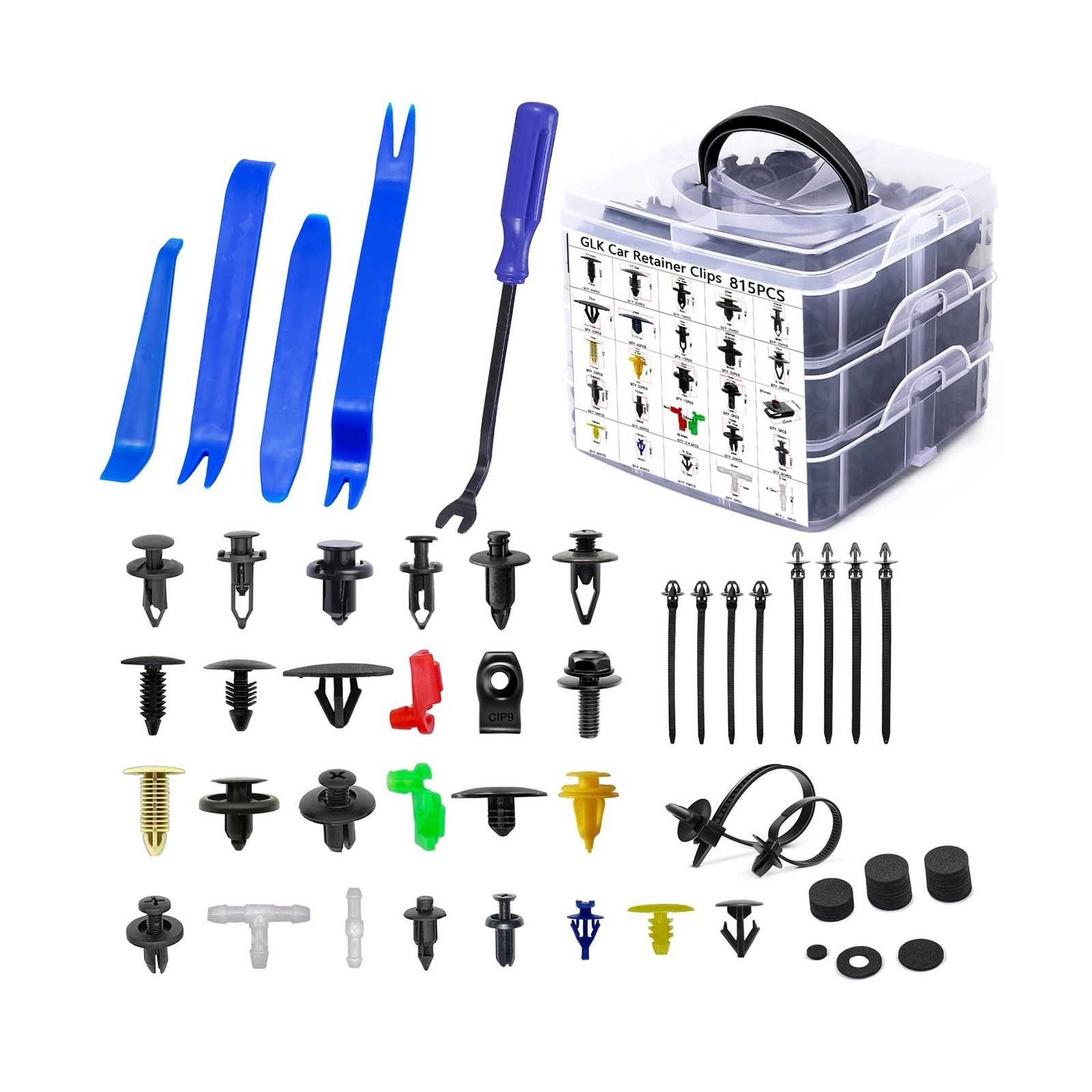 Car Retainer Bumper Clips & Fastener Remover Kit, 25 Sizes, 860 Pcs, Blue