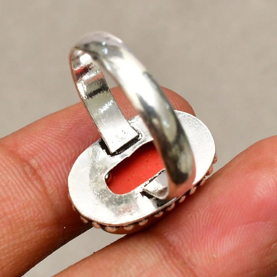 Anello gioiello in argento sterling 925 con pietra preziosa corallo rosso mis... - Immagine 4 di 4