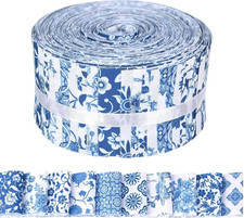 50Pcs Chinoiserie Jelly Polyester Fabric Strips White Blue Floral Quilting Strip