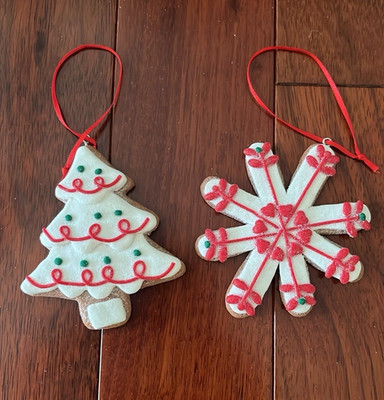 Iced Gingerbread Cookie Christmas Tree and Snowflake Cookie Clay Dough Ornaments