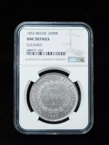1852 Brazil 2000R Silver Coin - NGC UNC Details