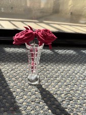 Forever Upcycled Denim Red Roses In Pretty Vase Perfect For Valentine Gift!