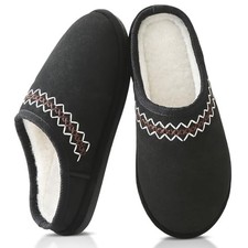 Memory Foam Slippers for Women Men - Suede Furry 9-10 Women/7-8 Men Black