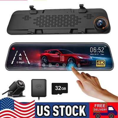 4K 10'' Dual Dash Cam Car Rear Mirror View Backup Dual Camera G840S