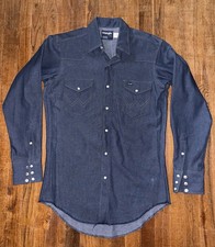 Vintage 80s Wrangler Denim Pearl Snap Shirt 15-33 NOS