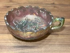 Imperial Carnival Glass Pansy Smokey Amethyst Handled Quilted Nappy Bowl VTG