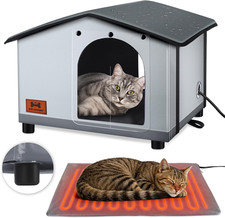 Heated Insulated Cat House for Indoor/Outdoor Use - Weatherproof  Elevated