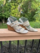 NEW Donald Pliner Leigh Wedge Strap Sandal Platinum Natural Sz 8.5