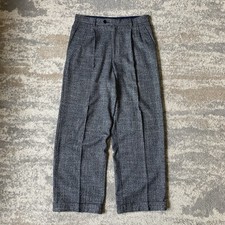 APC Womens Tweed Pleated High Waist Wide Leg Relaxed Fit Trousers Navy UK12-14