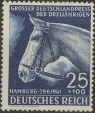Stamp Germany Mi 779 Sc B191 1941 WWII Reich Blue Ribbon Race Hamburg Horse MH