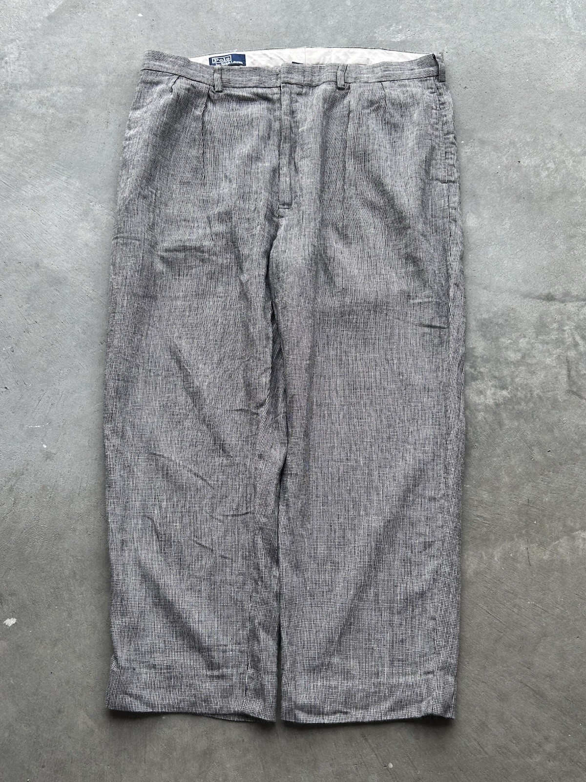 VTG Polo Ralph Lauren Pleated Linen Pants Mens 38x32 HoundsTooth Wide Leg 90’s