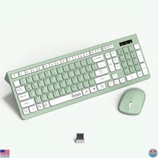 Wireless Keyboard & Mouse Combo, Full-Sized, Adjustable DPI, USB Receiver, Green