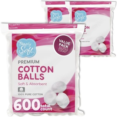 Premium Cotton Balls 600 Count 100% Pure Large Soft for Face Makeup Removal and