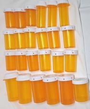 Lot 24 Pill Bottles Craft Storage Empty Plastic RX Medicine Amber Clean