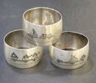 Antique unique3  NAPKIN RINGS Iraqi niello Sterling  Silver شدود Amarah 64 G R4