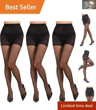 Luxurious 3 Pairs Women's 20D Pantyhose - Control Top, Reinforced Toes, XX-Large