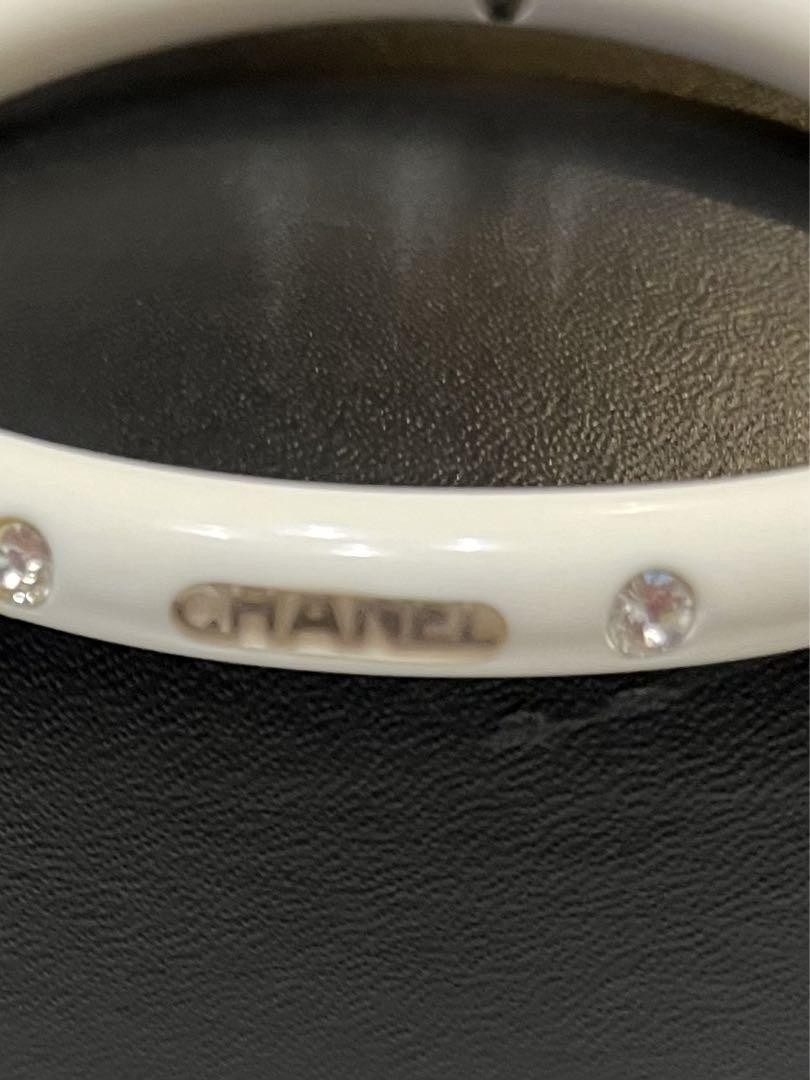 Chanel Logo Bangle Bracelet White Silver 19cm 7.48in Coco