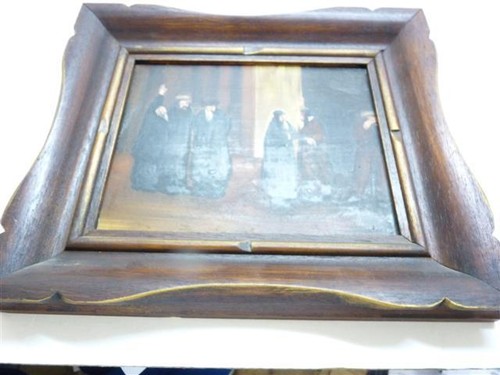 Vintage signiertes Judaica Ölgemälde, Rabbiner in hitziger Diskussion, 19 x 24 cm - Bild 10 von 10
