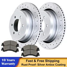 Drilled Rear Brake Rotors Brakes Pads Kits Fit 6 Lug Ford F-150 Brakes Rotor Pad