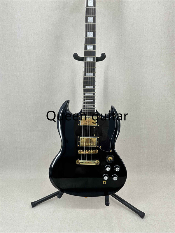 Standard Black SG Electric Guitar Gold Hardware Fixed Bridge Mahogany