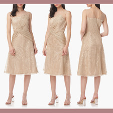 NEW JS Collections [ 8 ] Illusion Neck Faith Sequin Dress in Champagne Gold S678