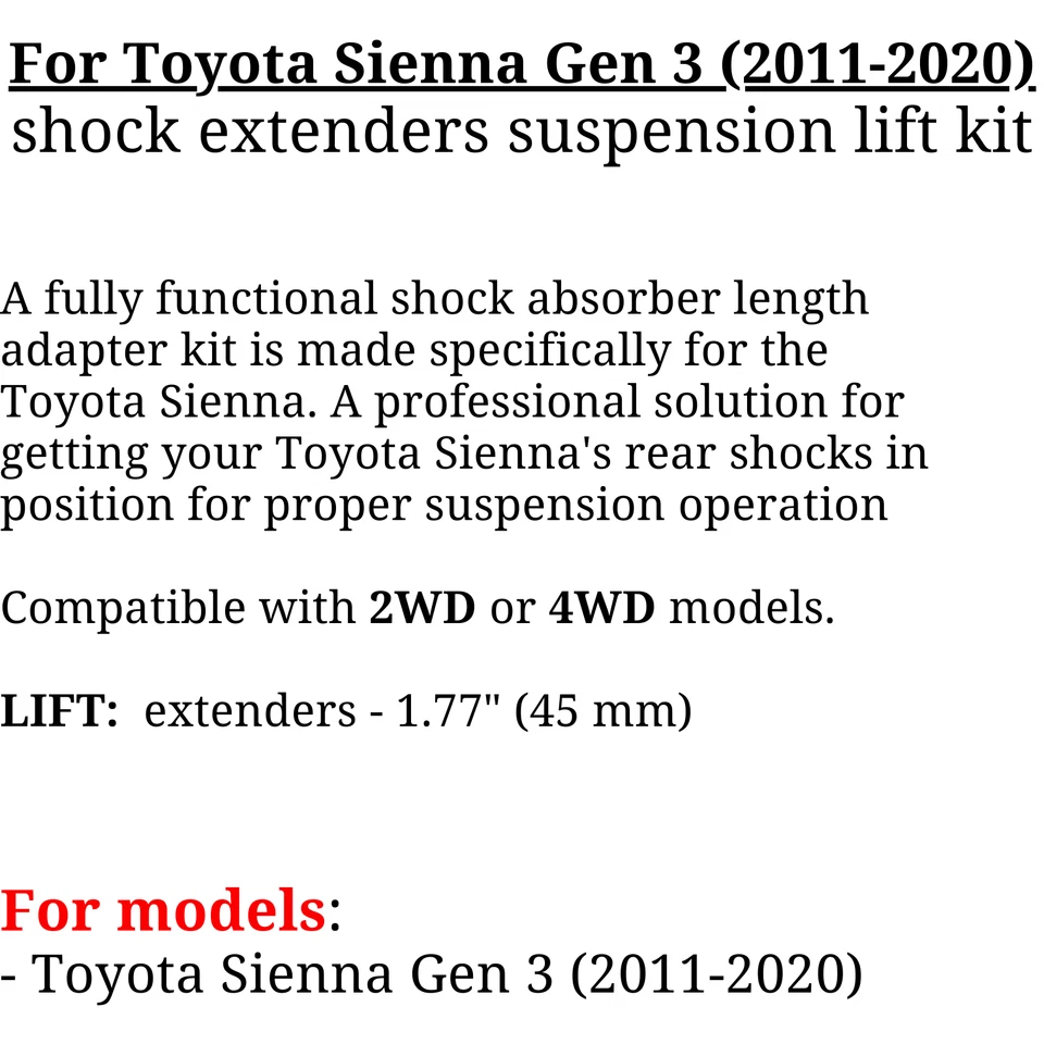 For Toyota Sienna Shock extenders suspension lift kit Sienna (2011-2020) - Изображение 3 из 4