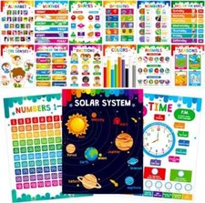 Educational Preschool Posters for Kids Toddlers, Laminated Early Learning Charts