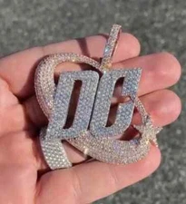 3.10Ct Lab Created Diamond Round "DC" Men's Pendant 14K Two Tone Gold Plated 16"