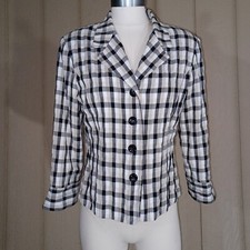Dressbarn Blazer Womens Medium Beige Black Jacket Career Dressy Classy Fitted