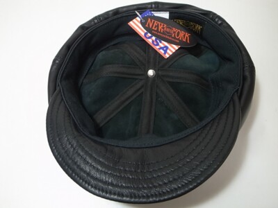 New York Hat Co Lambskin Spitfire Leather Black size M Made