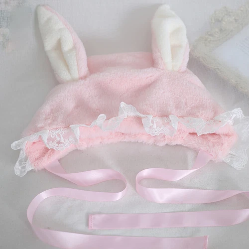 Gorra de conejo japonesa dulce orejas caídas encaje lolita orejeras gorra comodín sombreros esponjosos - Imagen 5 de 14
