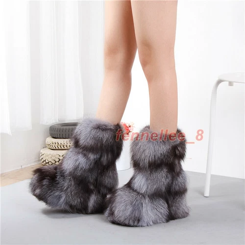 Mujeres 100% Genuinas Botas de Piel de Zorro Piel Real Tirar 13CM Altura Interior Zapatos para Nieve - Imagen 3 de 20