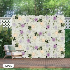12PCS Artificial 3D Flower Wall Panel Wedding Backdrop Wall Decor White 15 15in
