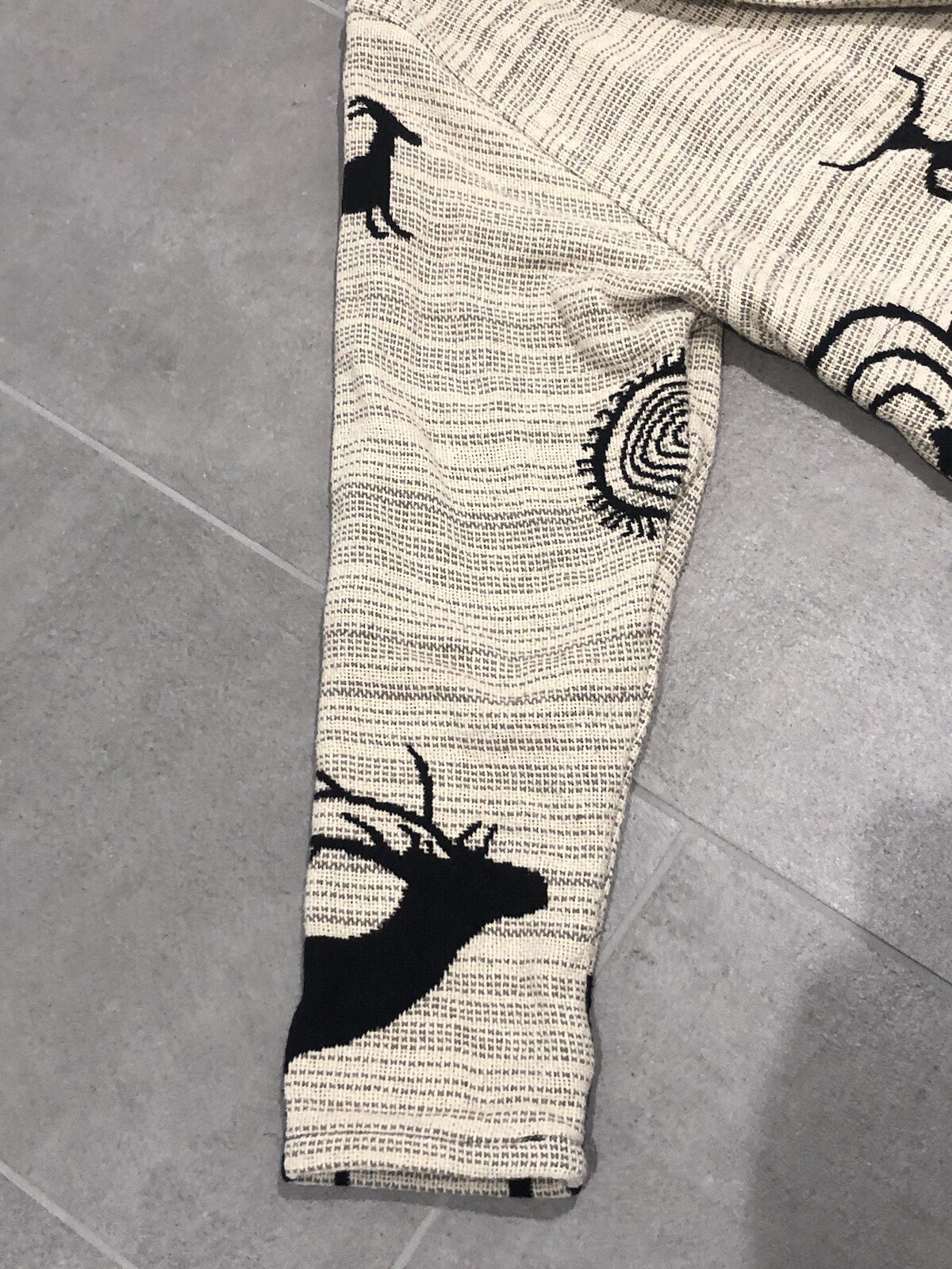 Giacca cardigan vintage dipinto pony nativi americani petroglifi arte taglia OS