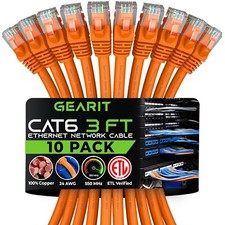 Gear IT Cat 6 Ethernet Cable 3 Ft / 3' Orange 10 Pack Cat6 Patch Cable Cat 6