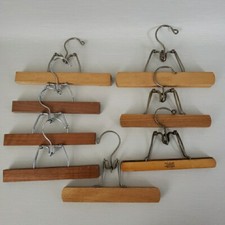8 Setwell  Unbranded Wood Pant Hangers Clamp Hinged VTG MCM Boho