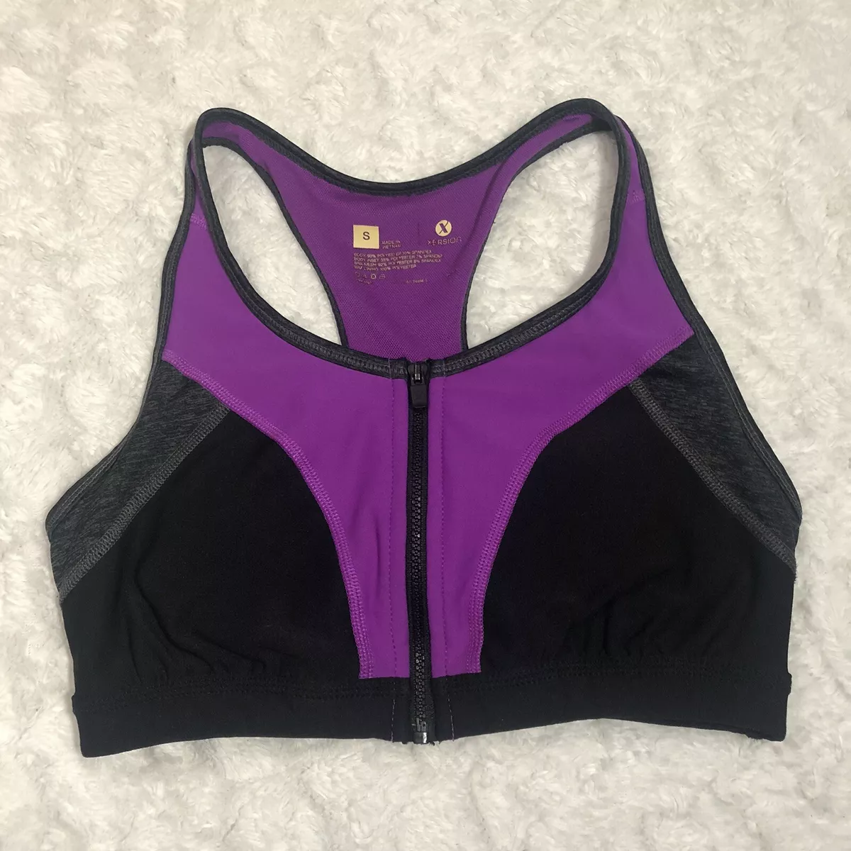 Xersion High Impact Support Sports Bra Purple Black Womens size SMALL