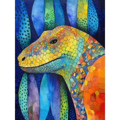 Komododrache lebendig moderne Volkskunst Aquarell Kunst Leinwand Bild Druck 18x24