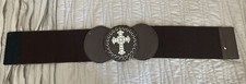 Vintage Brass Rhinestone Belt With Cross Stretch Ornate Fall Fashion 29"L Boho