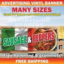 SAUSAGE & PEPPERS Advertising Banner Vinyl Mesh Sign Chili Bar Restaurant BBQ