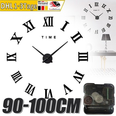 3D Wanduhr Modern Deko Design Wandtattoo Wall Sticker DIY Big Watch Clock Große