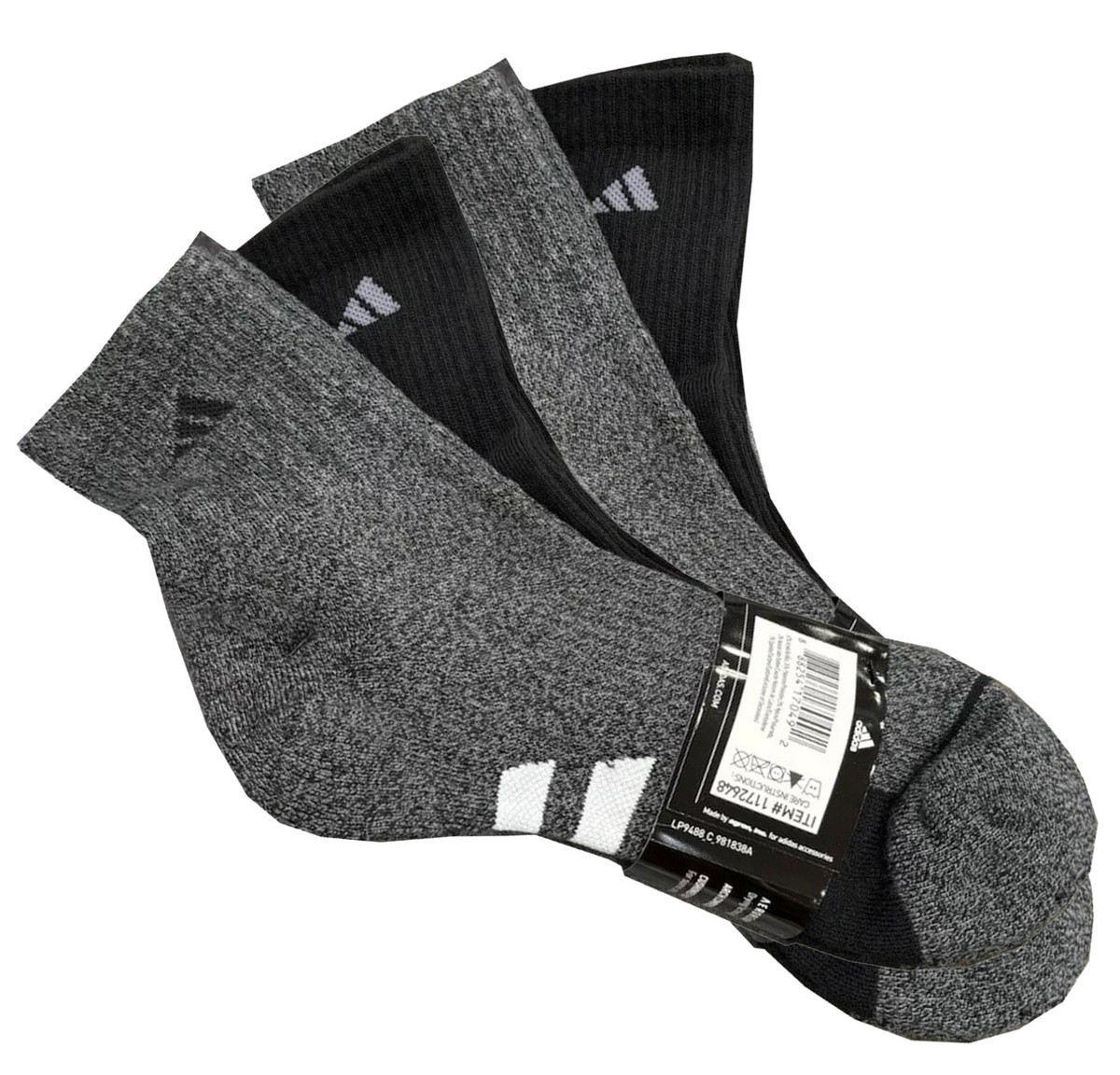 Adidas Men's Performance High Quarter Socks Black Gray, size