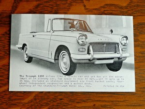 Triumph 1200 Economy Sports Car Vintage Advertising Photo Card Triumph Motor Co