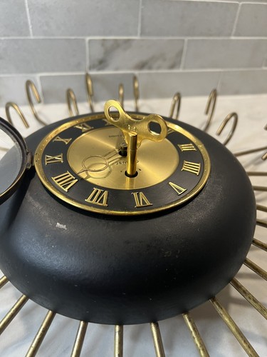 MCM Starburst Atomic 8 Day Wind Up Brass & Metal Wall Clock 21” with key Working - Picture 20 of 24